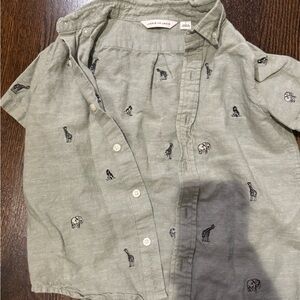 Janie and Jack Olive Animal Print Button Down Shirt